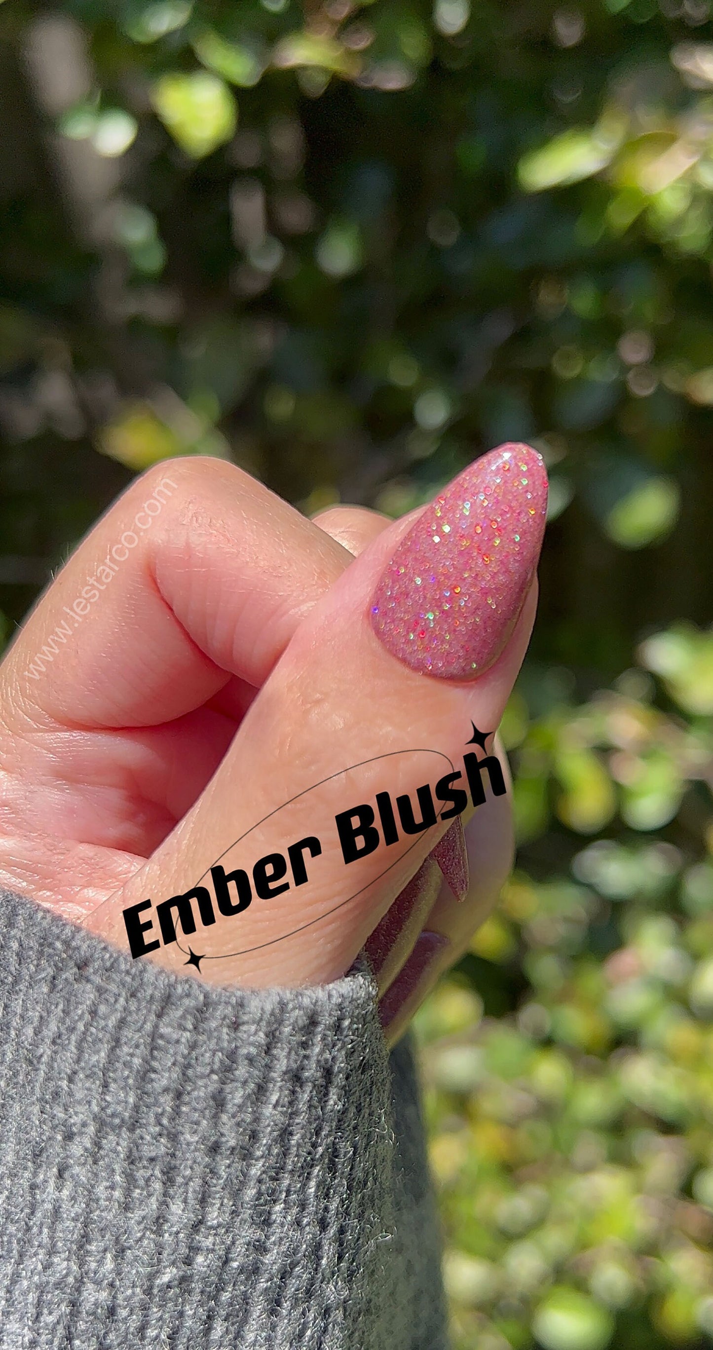 Ember Blush | Sheer Pink w/ Gold Red Glitter | Ultra Shine Long Lasting Brush on UV Gels Home Nail DIY False Tips Manicure Nail Art Supply