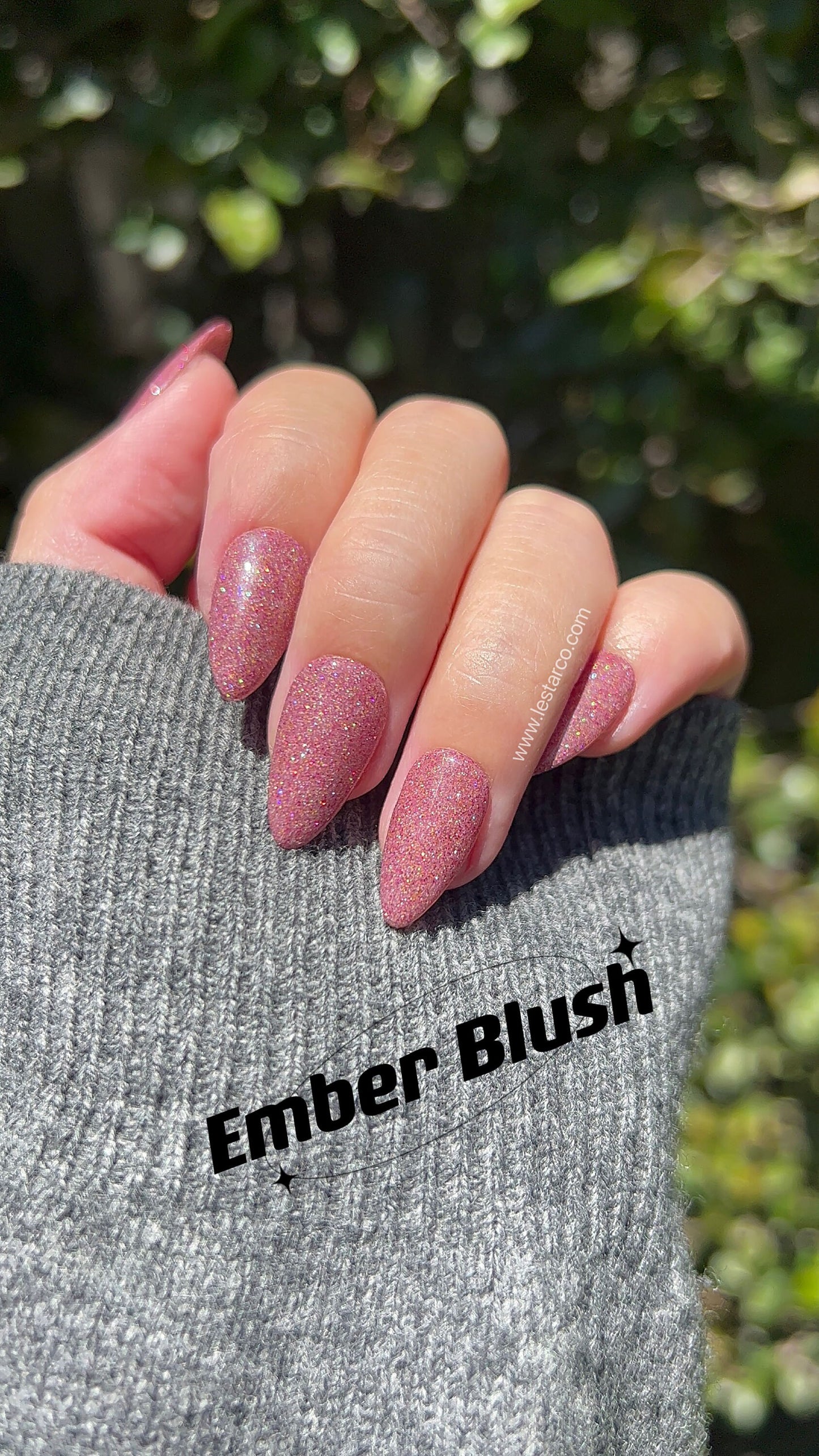 Ember Blush | Sheer Pink w/ Gold Red Glitter | Ultra Shine Long Lasting Brush on UV Gels Home Nail DIY False Tips Manicure Nail Art Supply