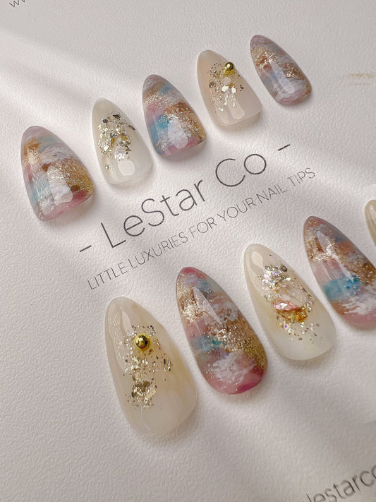 Reusable In My Dream Nails Premium Short Press on Nails Gel Manicure | Fake Nails | Handmade | Lestarco faux nails TT231