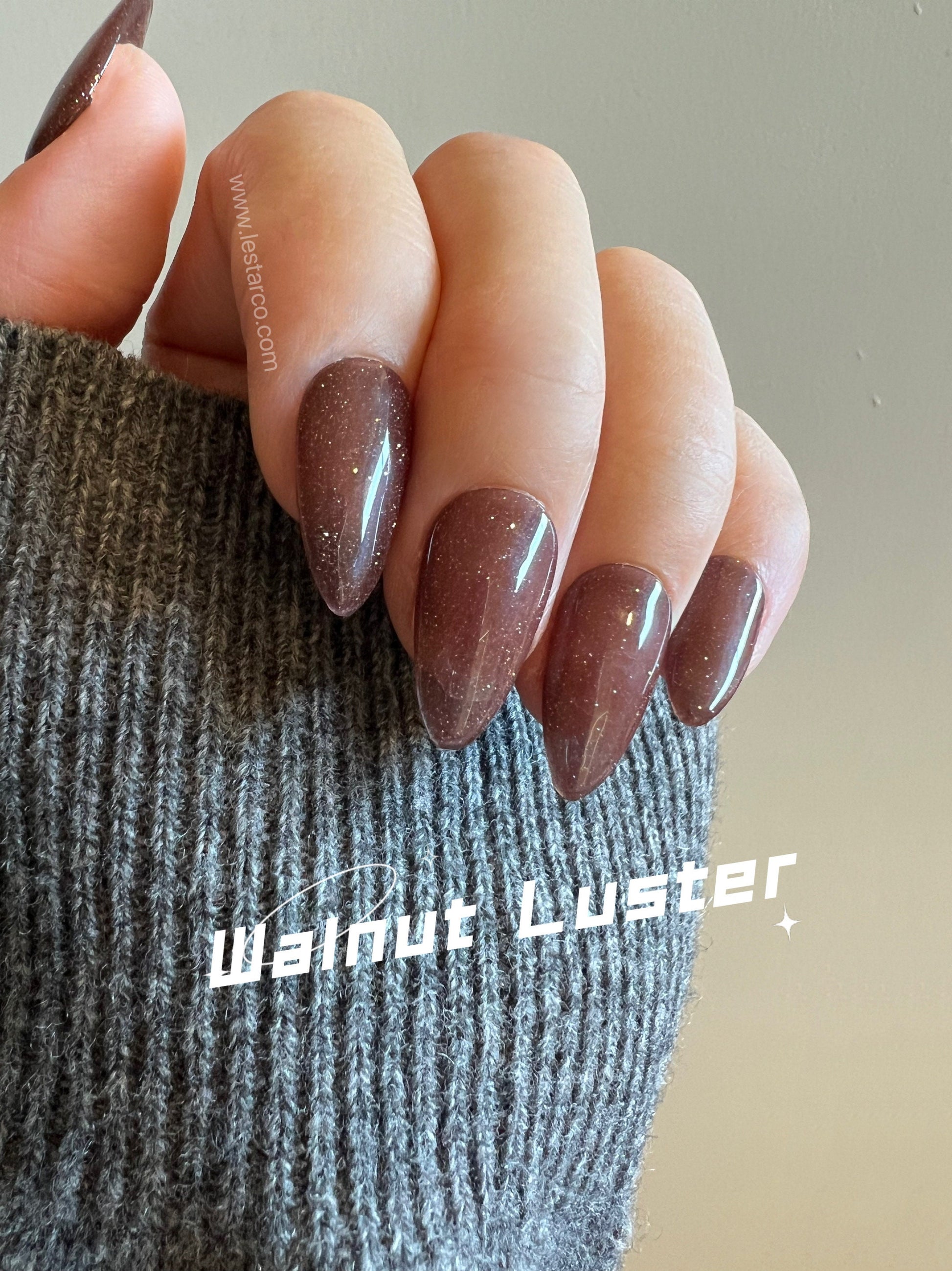 Walnut Luster | Sheer Brown w/ Silver Glitter | Ultra Shine Long Lasting Brush on UV Gels Home Nail DIY False Tips Manicure Nail Art Supply