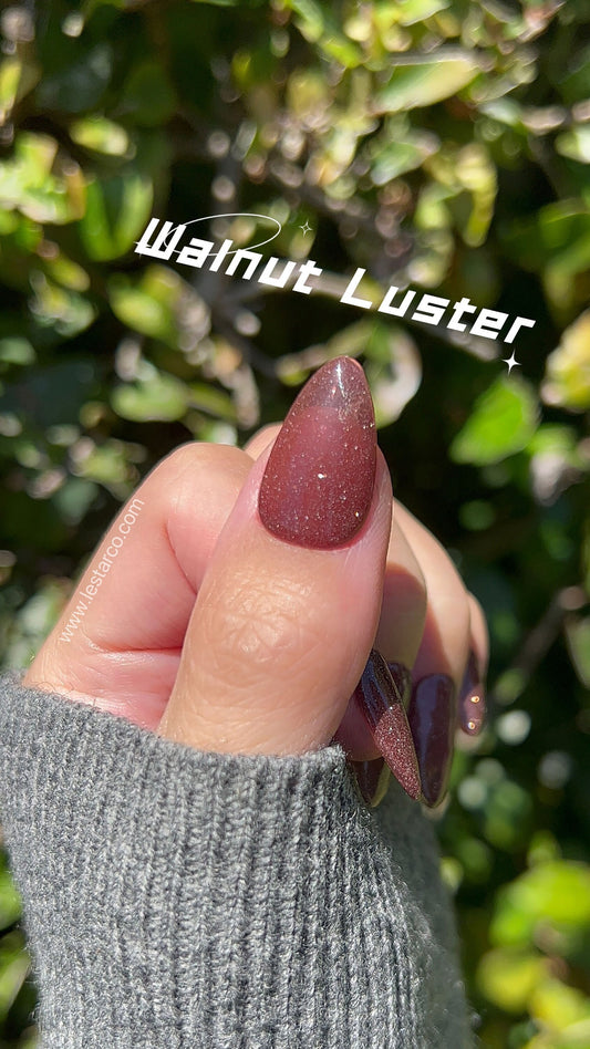 Walnut Luster | Sheer Brown w/ Silver Glitter | Ultra Shine Long Lasting Brush on UV Gels Home Nail DIY False Tips Manicure Nail Art Supply