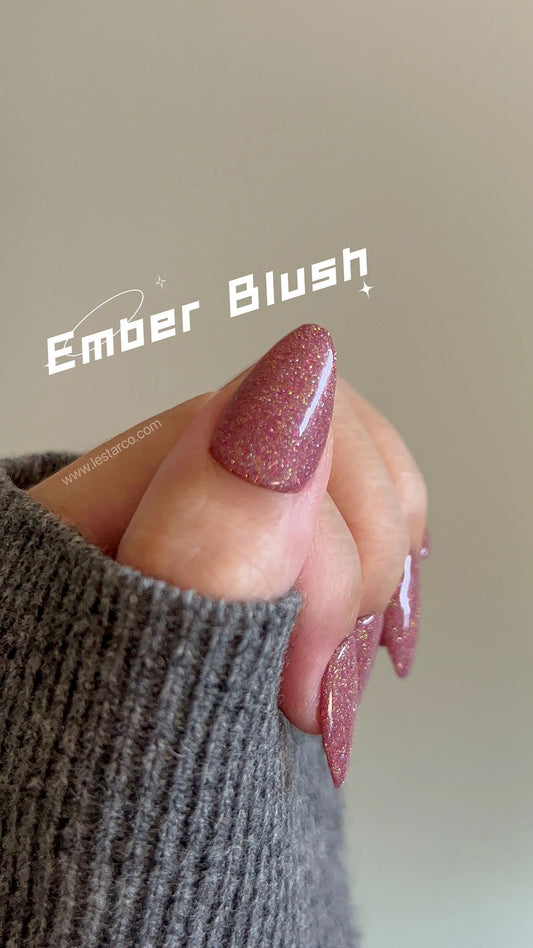 Ember Blush | Sheer Pink w/ Gold Red Glitter | Ultra Shine Long Lasting Brush on UV Gels Home Nail DIY False Tips Manicure Nail Art Supply