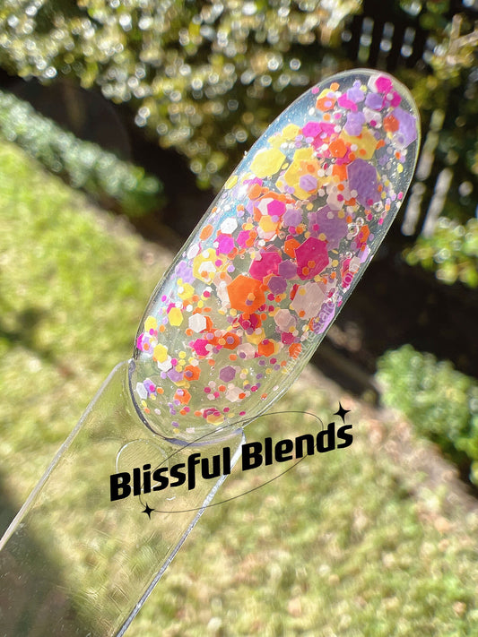Blissful Blends | Clear Base w/ Glitter | Ultra Shine Long Lasting Brush on UV Gels Home Nail DIY False Tips Manicure Nail Art Supply