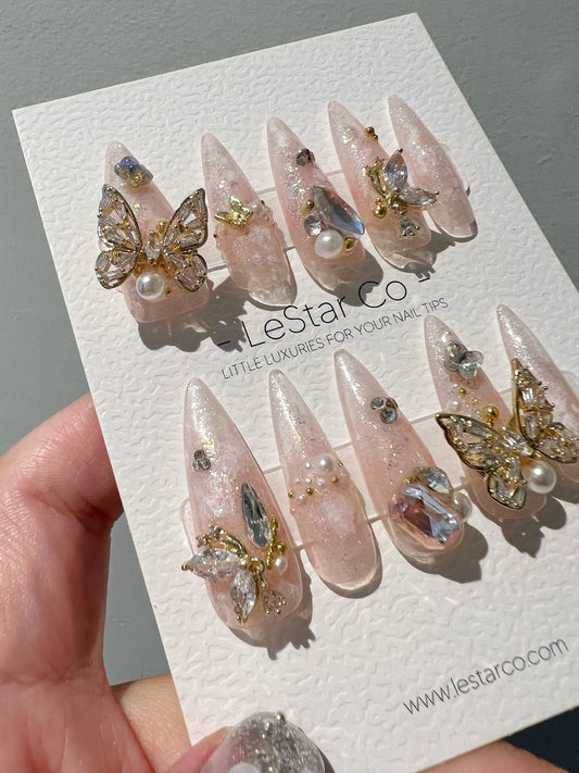 Reusable Glimmering Garden | Premium Press on Nails Gel | Fake Nails | Cute Fun Colorful Colorful Gel Nail Artist faux nails 175zz
