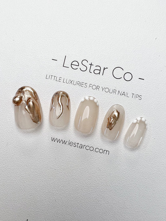 Reusable Simplicon Gold Premium Short Press on Nails Gel Manicure | Fake Nails | Handmade | Lestarco faux nails ML241