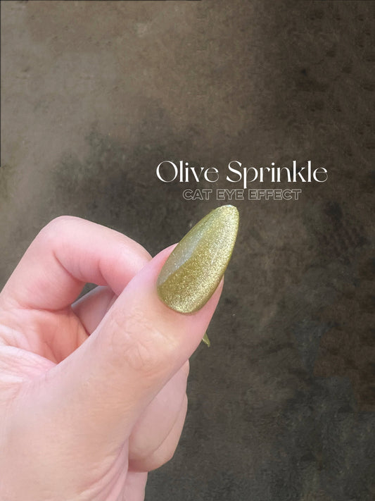 Olive Sprinkle |Cat Eye Gel Polish | Sheer Oliver Green w/Silver Shimmer | Long Lasting Brush on UV Gels Nail DIY Manicure Nail Art Supply