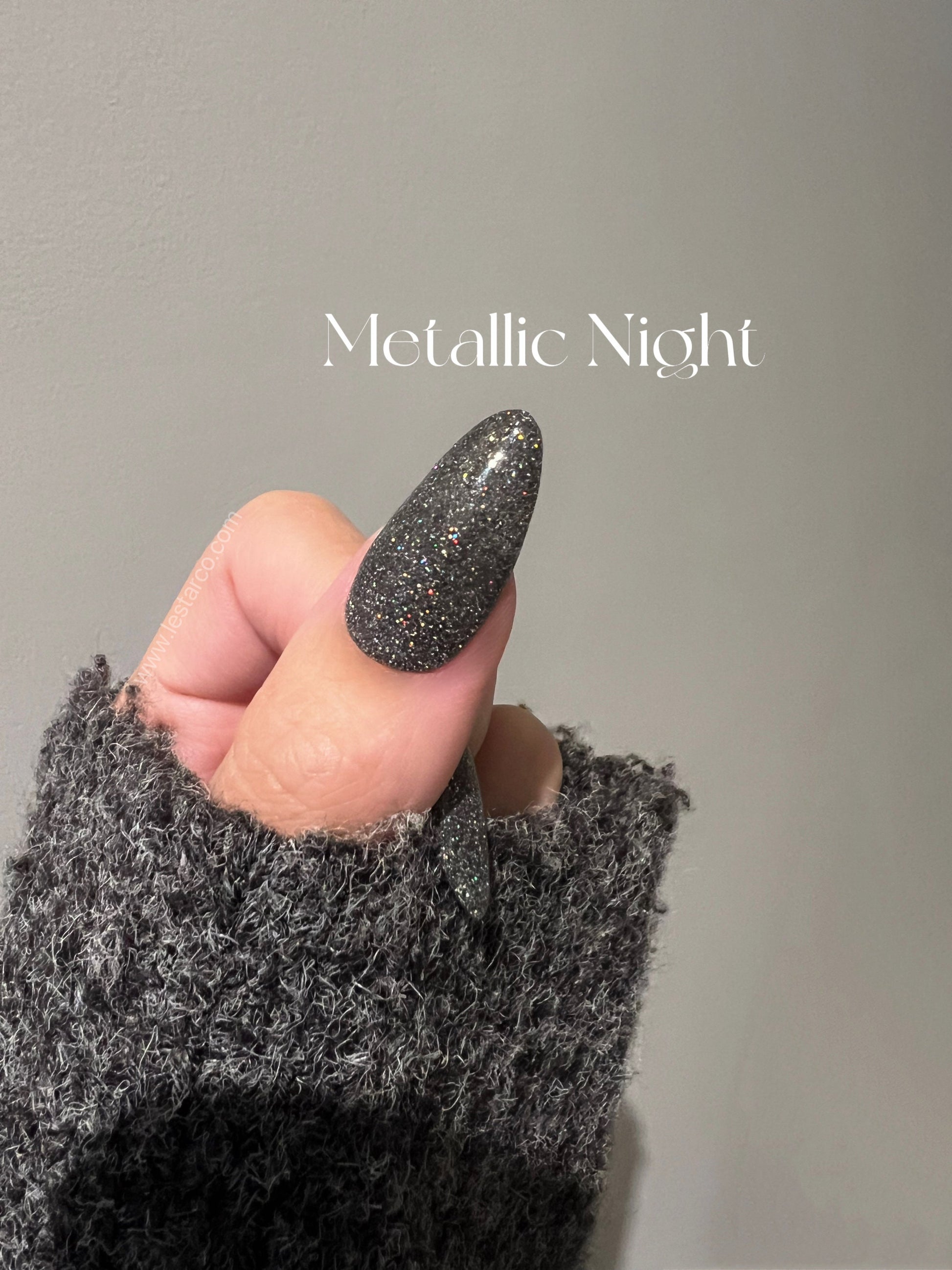 Metallic Night | Black Holographic Glitter | Ultra Shine Long Lasting Brush on UV Gels Home Nail DIY False Tips Manicure Nail Art Supply