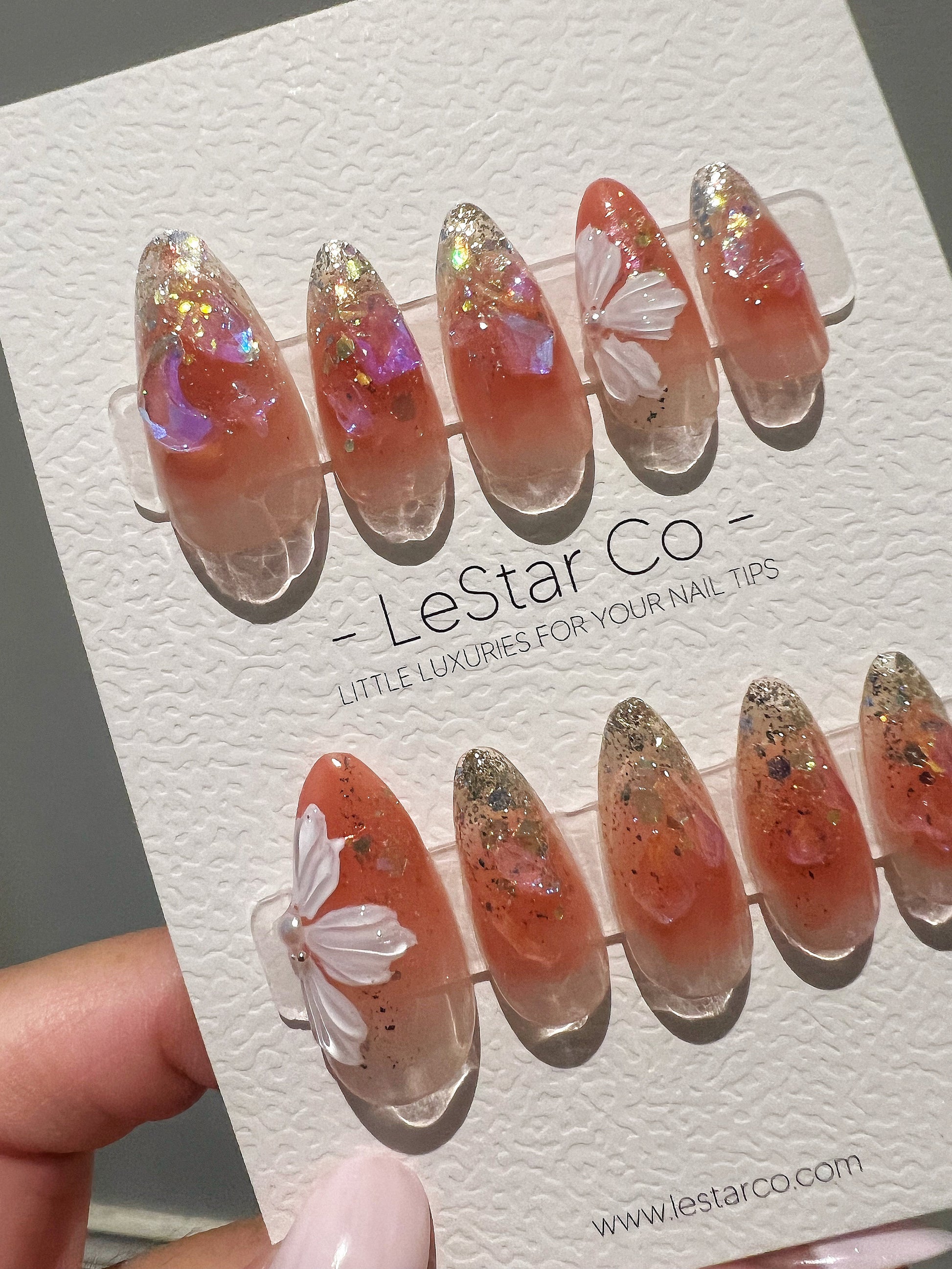 Reusable Sparkling Bloom | Premium Press on Nails Gel | Fake Nails | Cute Fun Colorful Gel Nail Artist faux nails BB249