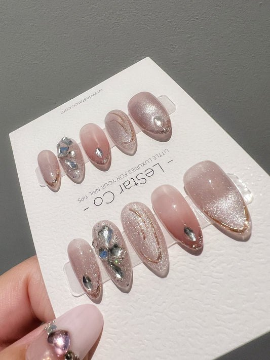 Reusable Shimmering Stone | Premium Press on Nails Gel | Fake Nails | Cute Fun Colorful Gel Nail Artist faux nails TT252