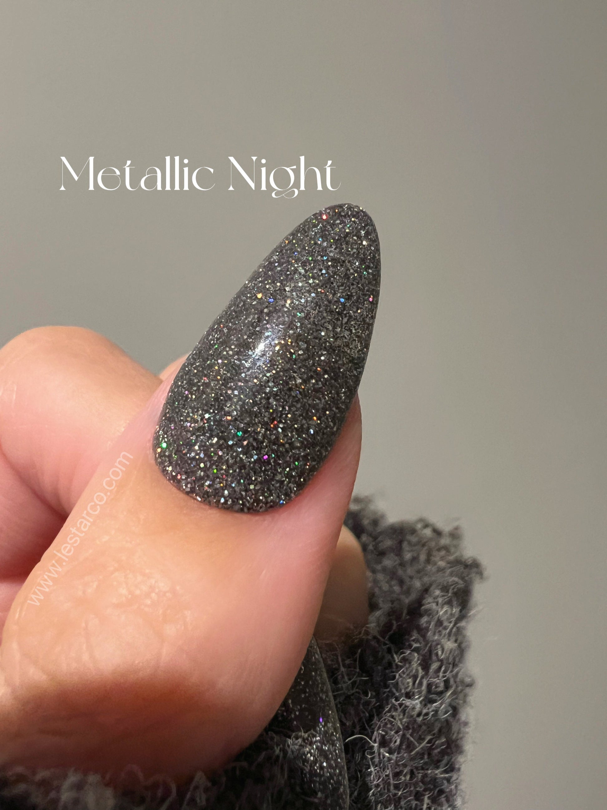 Metallic Night | Black Holographic Glitter | Ultra Shine Long Lasting Brush on UV Gels Home Nail DIY False Tips Manicure Nail Art Supply