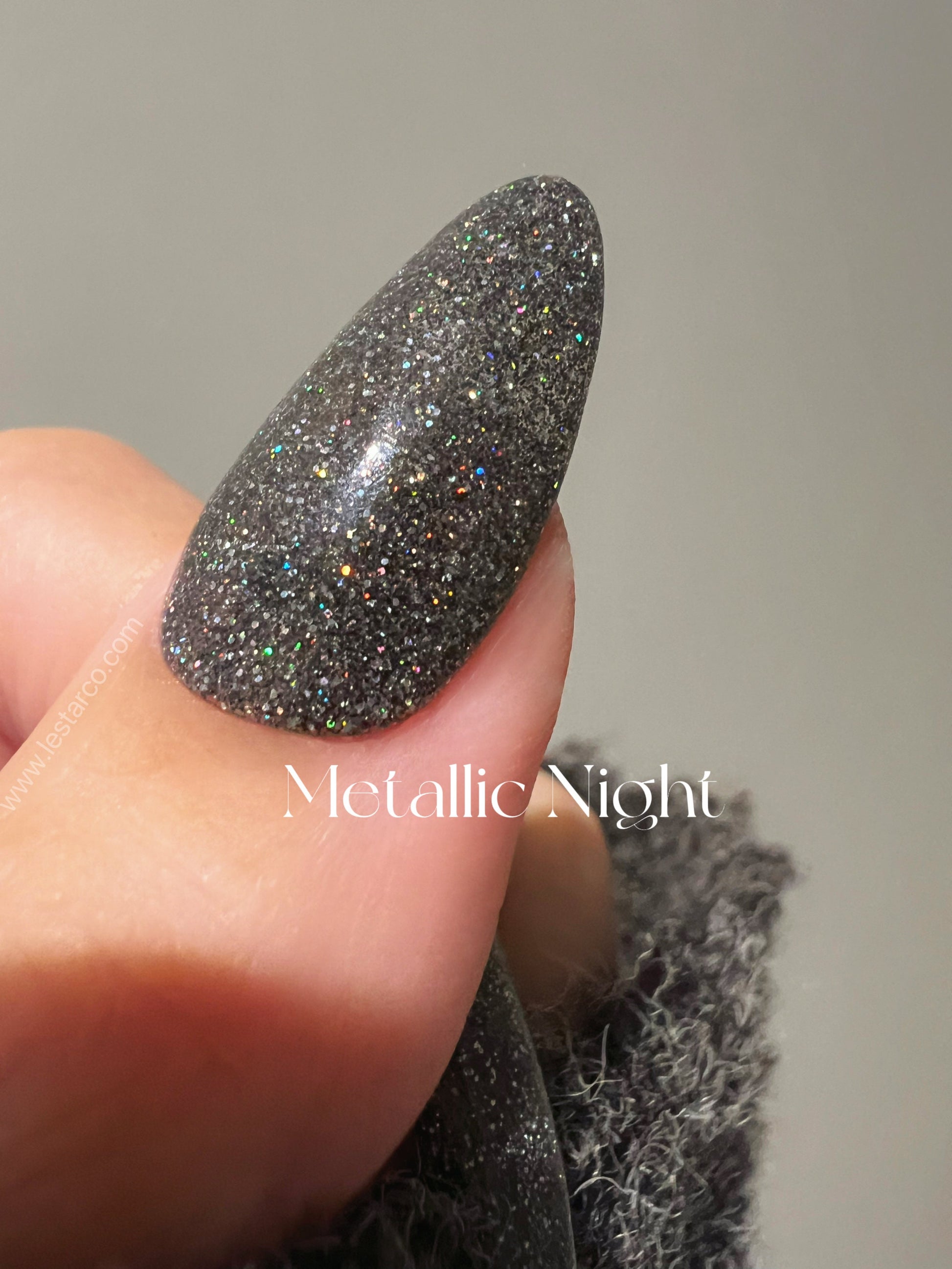 Metallic Night | Black Holographic Glitter | Ultra Shine Long Lasting Brush on UV Gels Home Nail DIY False Tips Manicure Nail Art Supply