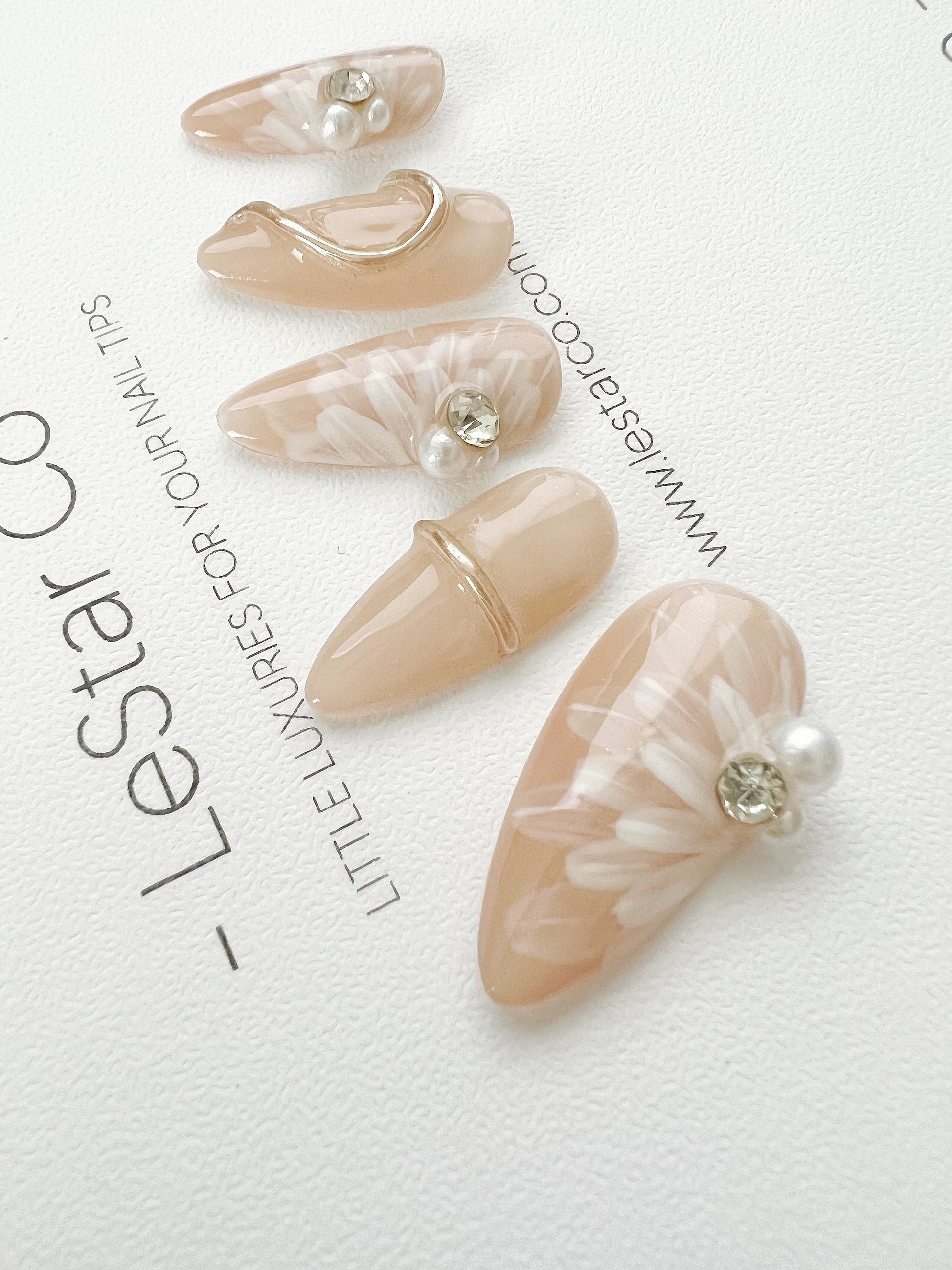 Reusable Ivory Gem Peony | Premium Press on Nails Gel | Fake Nails | Cute Fun Colorful Gel Nail Artist faux nails BB260