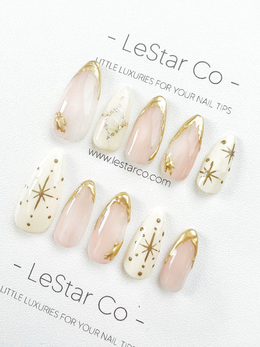 Reusable Pink Starlight | Premium Press on Nails Gel | Fake Nails | Cute Fun Colorful Gel Nail Artist faux nails ML297