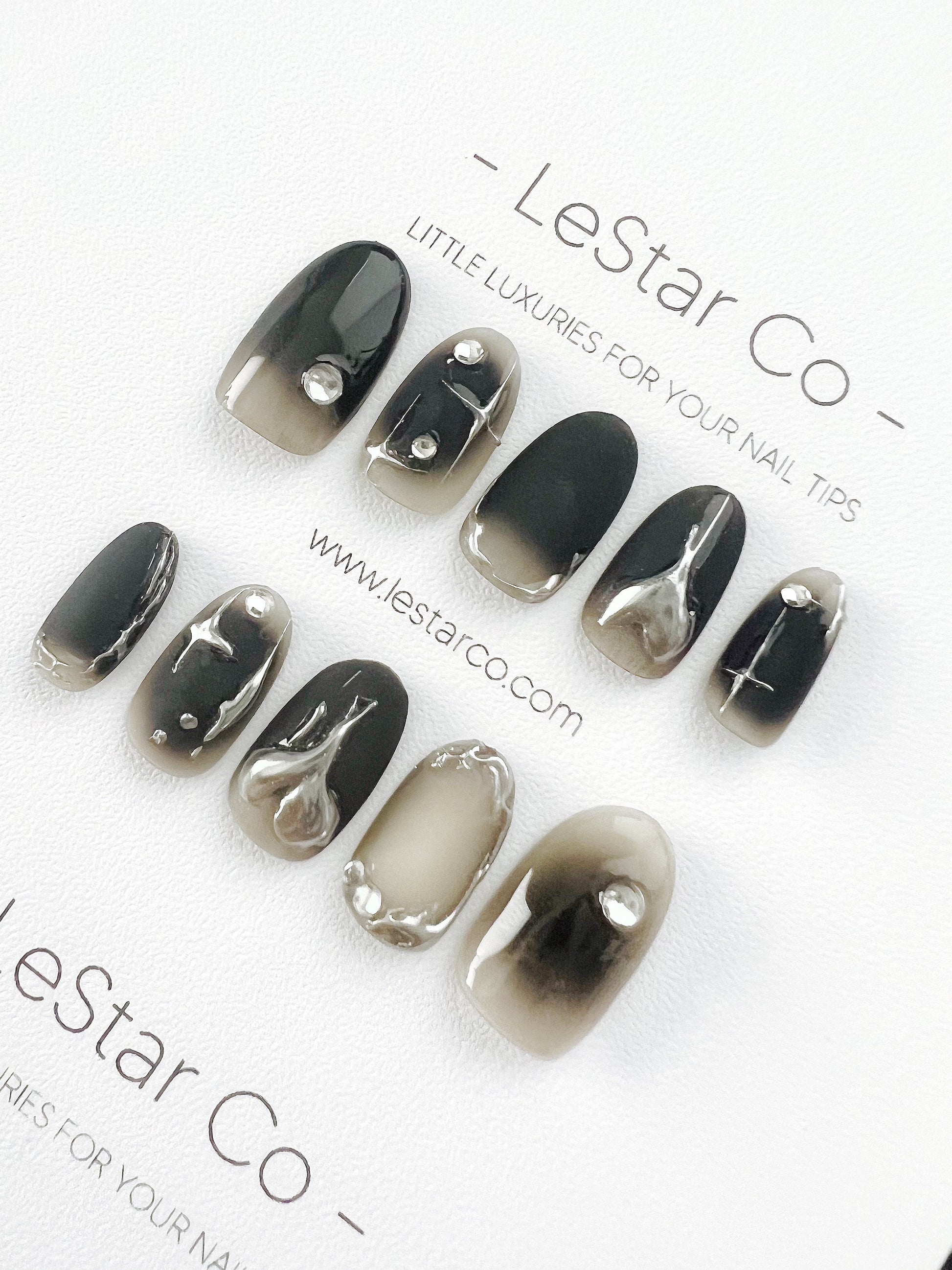 Reusable Black Night Silver Star | Premium Press on Nails Gel | Fake Nails | Cute Fun Colorful Gel Nail Artist faux nails TT272