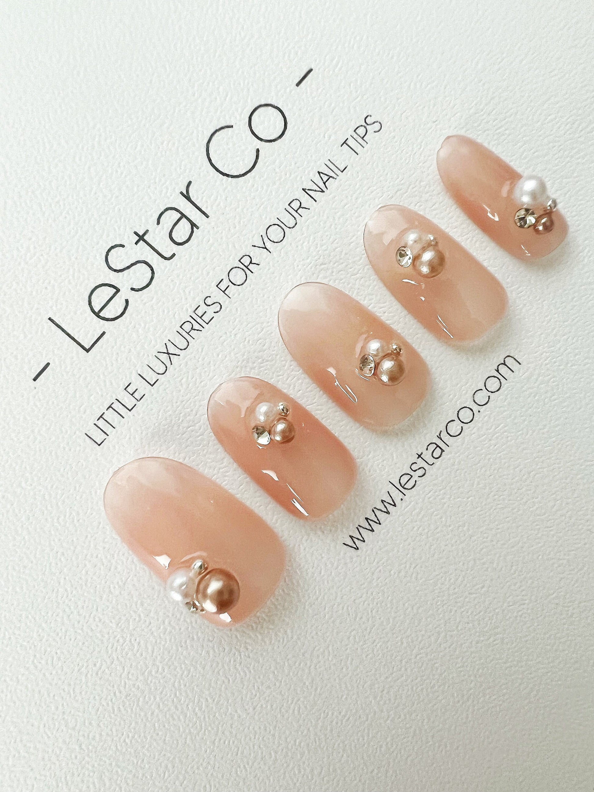 Reusable Nude Pink with Pearl | Premium Press on Nails Gel | Fake Nails | Cute Fun Colorful Gel Nail Artist faux nails TT275