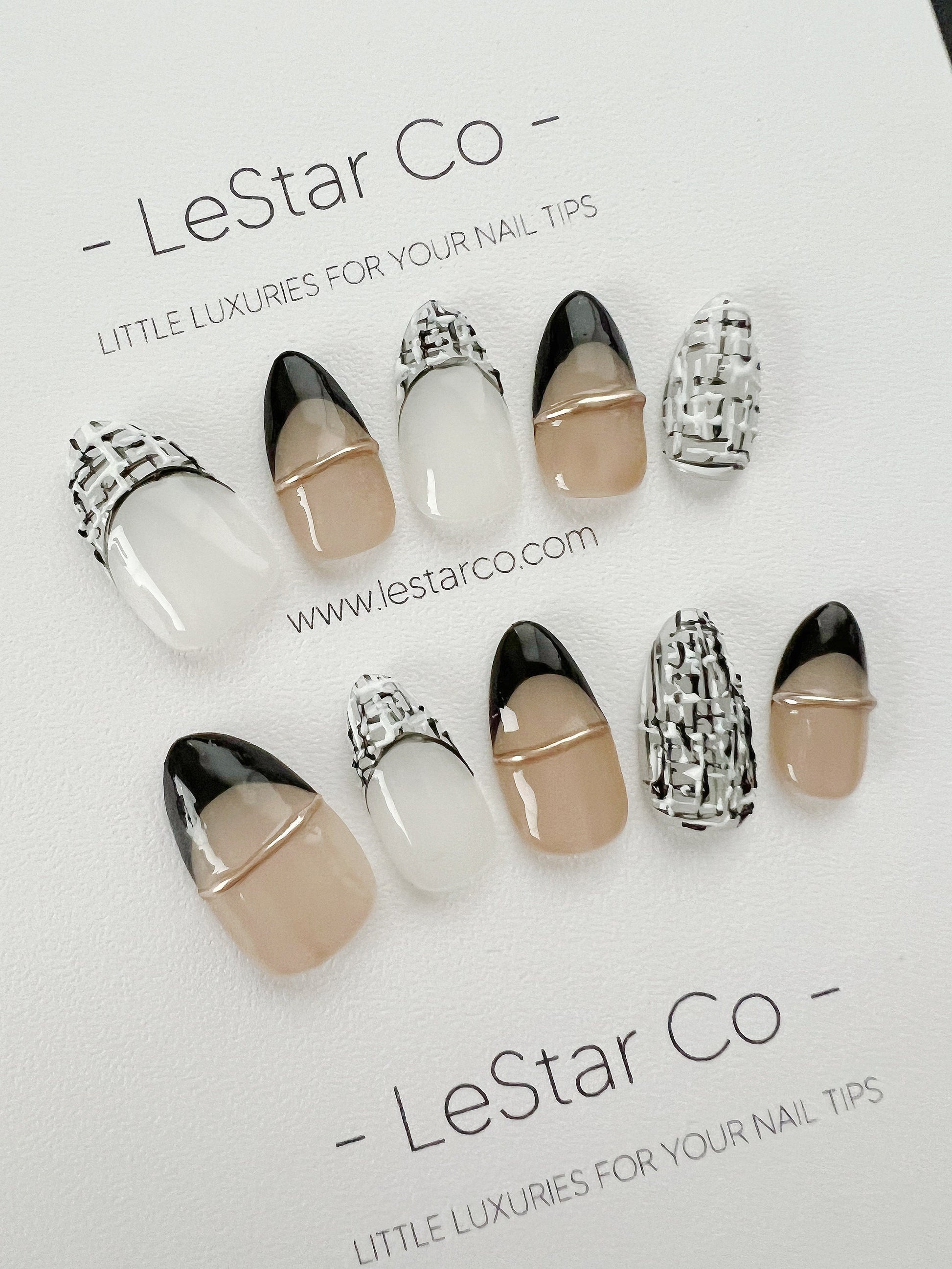 Reusable Black White Woolen | Premium Press on Nails Gel | Fake Nails | Cute Fun Colorful Gel Nail Artist faux nails ML277