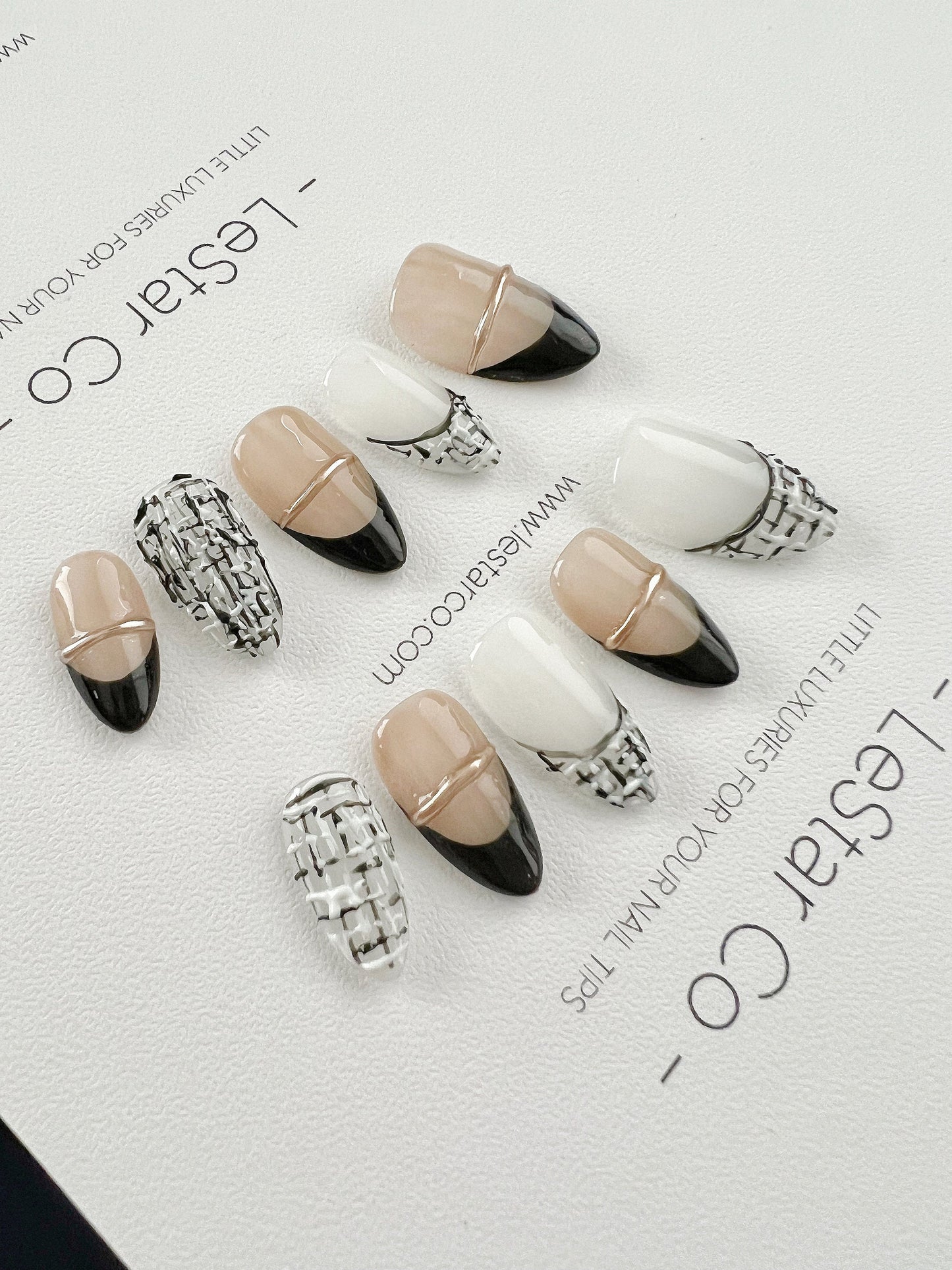 Reusable Black White Woolen | Premium Press on Nails Gel | Fake Nails | Cute Fun Colorful Gel Nail Artist faux nails ML277