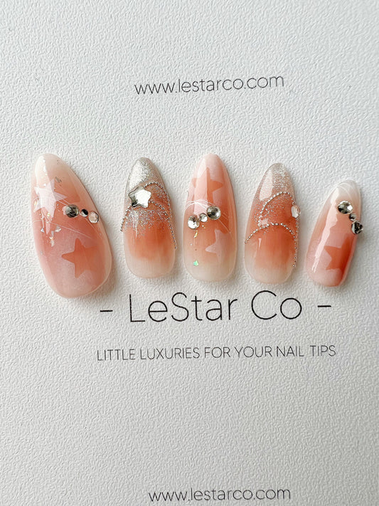 Reusable Peach Meteor | Premium Press on Nails Gel | Fake Nails | Cute Fun Colorful Gel Nail Artist faux nails BB309