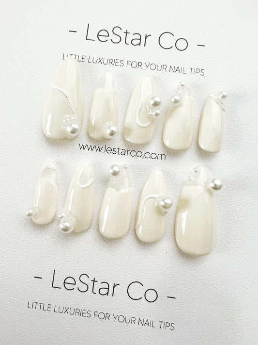 Reusable Sleek Pearl | Premium Press on Nails Gel | Fake Nails | Cute Fun Colorful Gel Nail Artist faux nails ML289