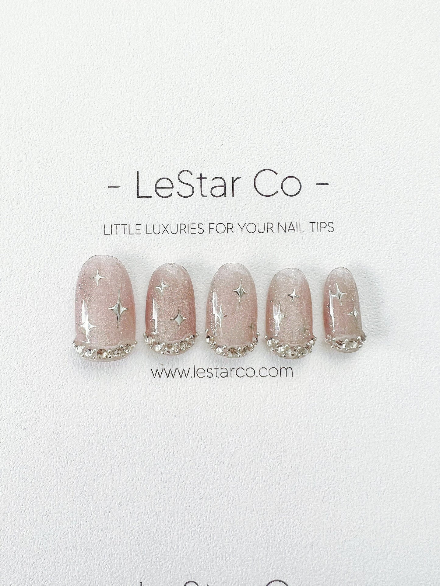 Reusable Nude Pink Cateye Starlit | Premium Press on Nails Gel | Fake Nails | Cute Fun Colorful Gel Nail Artist faux nails TT 304