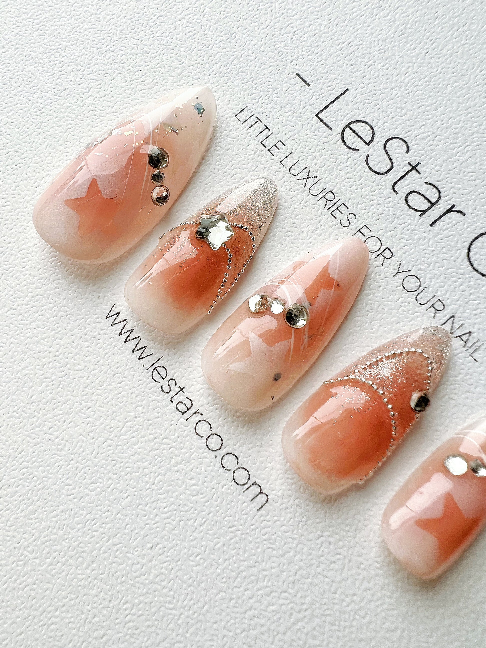 Reusable Peach Meteor | Premium Press on Nails Gel | Fake Nails | Cute Fun Colorful Gel Nail Artist faux nails BB309