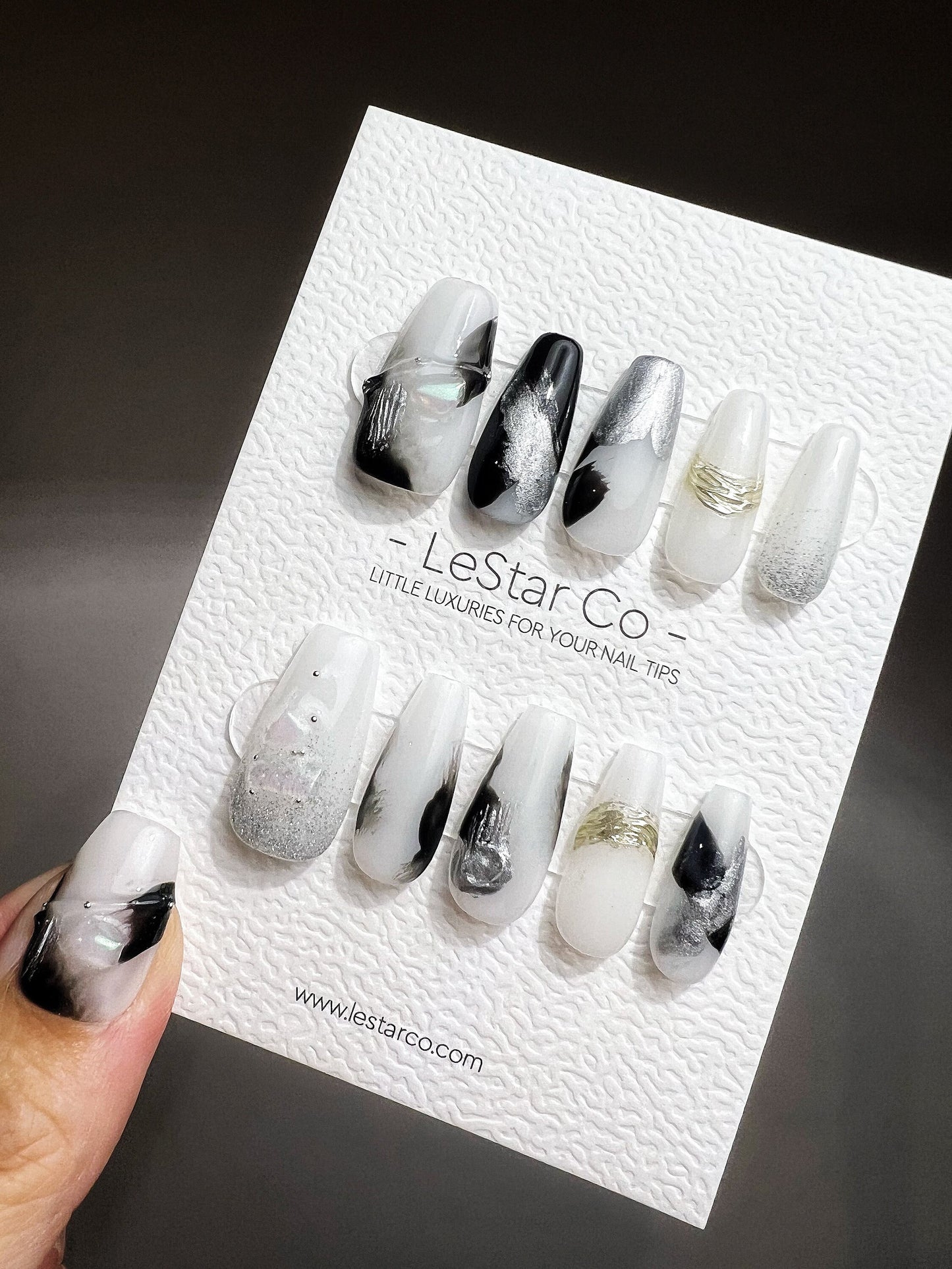 Reusable Long Story Short l Premium Press on Nails Gel Manicure | Fake Nails | Handmade | Lestarco faux nails TS359