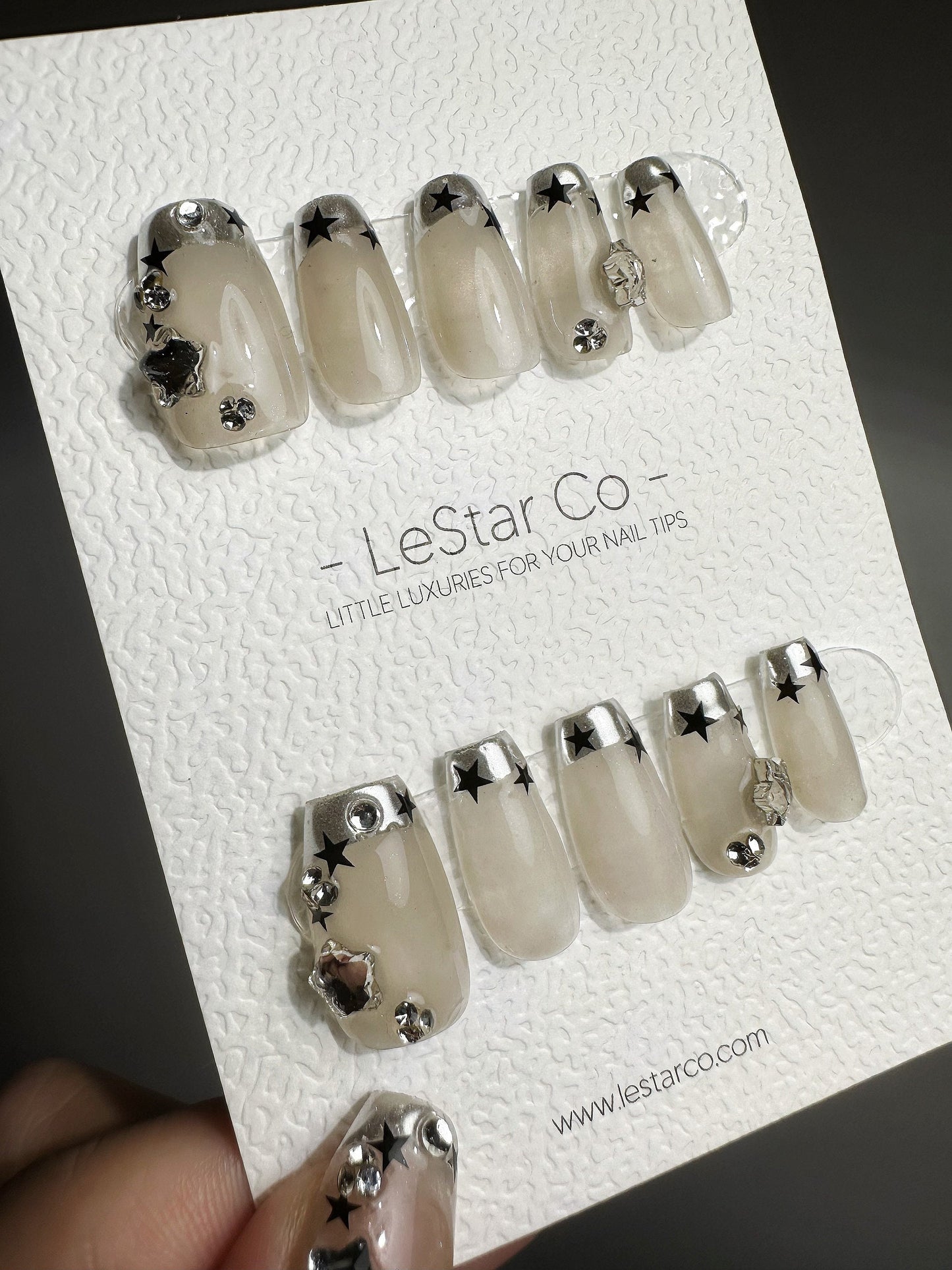 Reusable Stella Sliver French Star| Premium Press on Nails Gel | Fake Nails | Cute Fun Colorful Gel Nail Artist faux nails TMR376