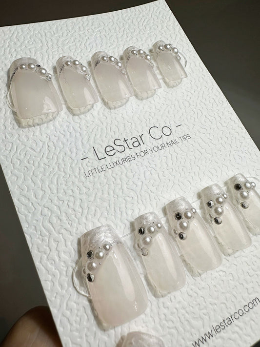 Reusable A fresh start French Nails Premium Short Press on Nails Gel Manicure | Fake Nails | Handmade | Lestarco faux nails TMR384