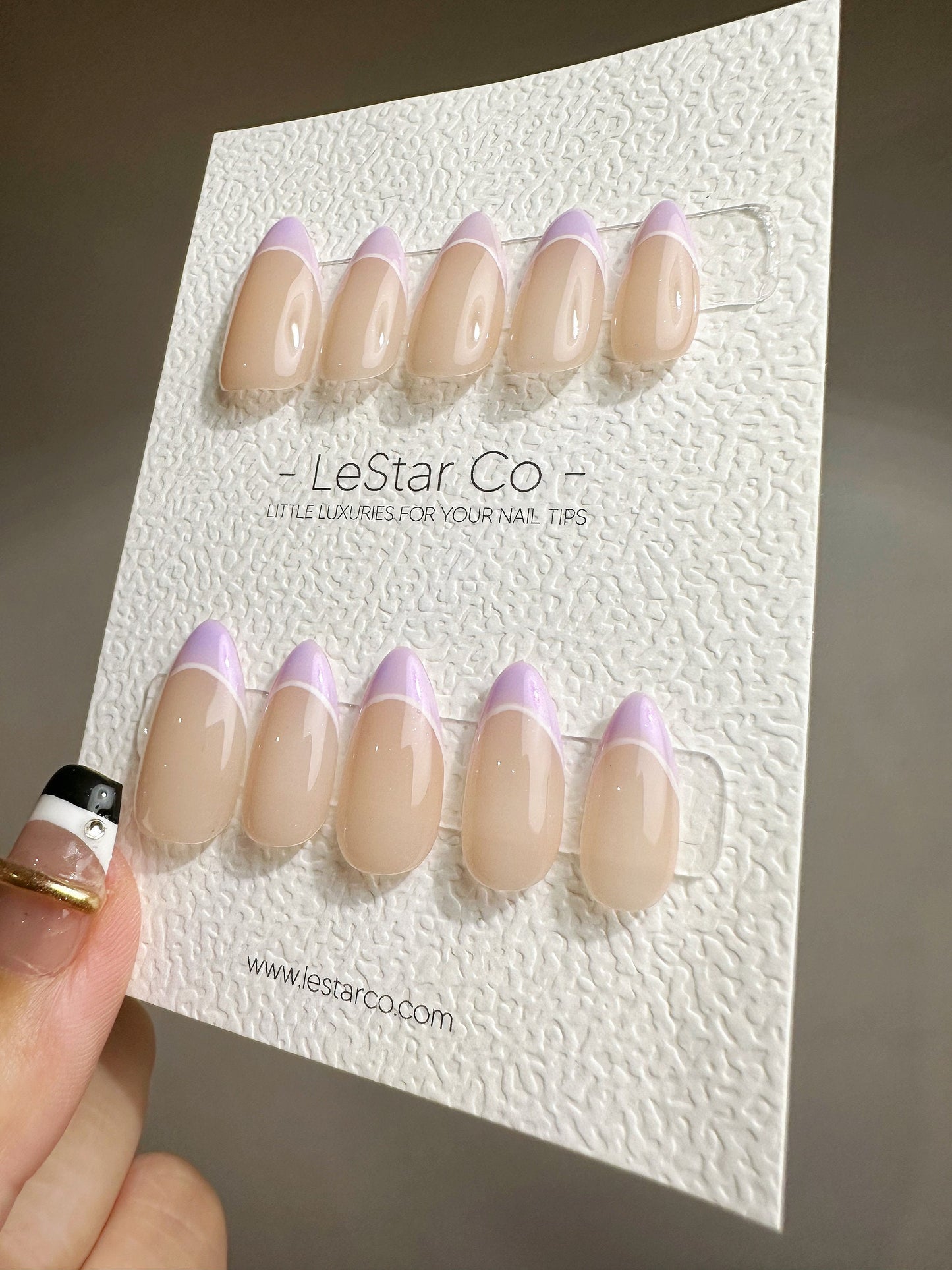 Reusable Lilydale lavender French Tip | Nails Premium Short Press on Nails Gel Manicure | Fake Nails | Handmade | Lestarco faux nails TS386