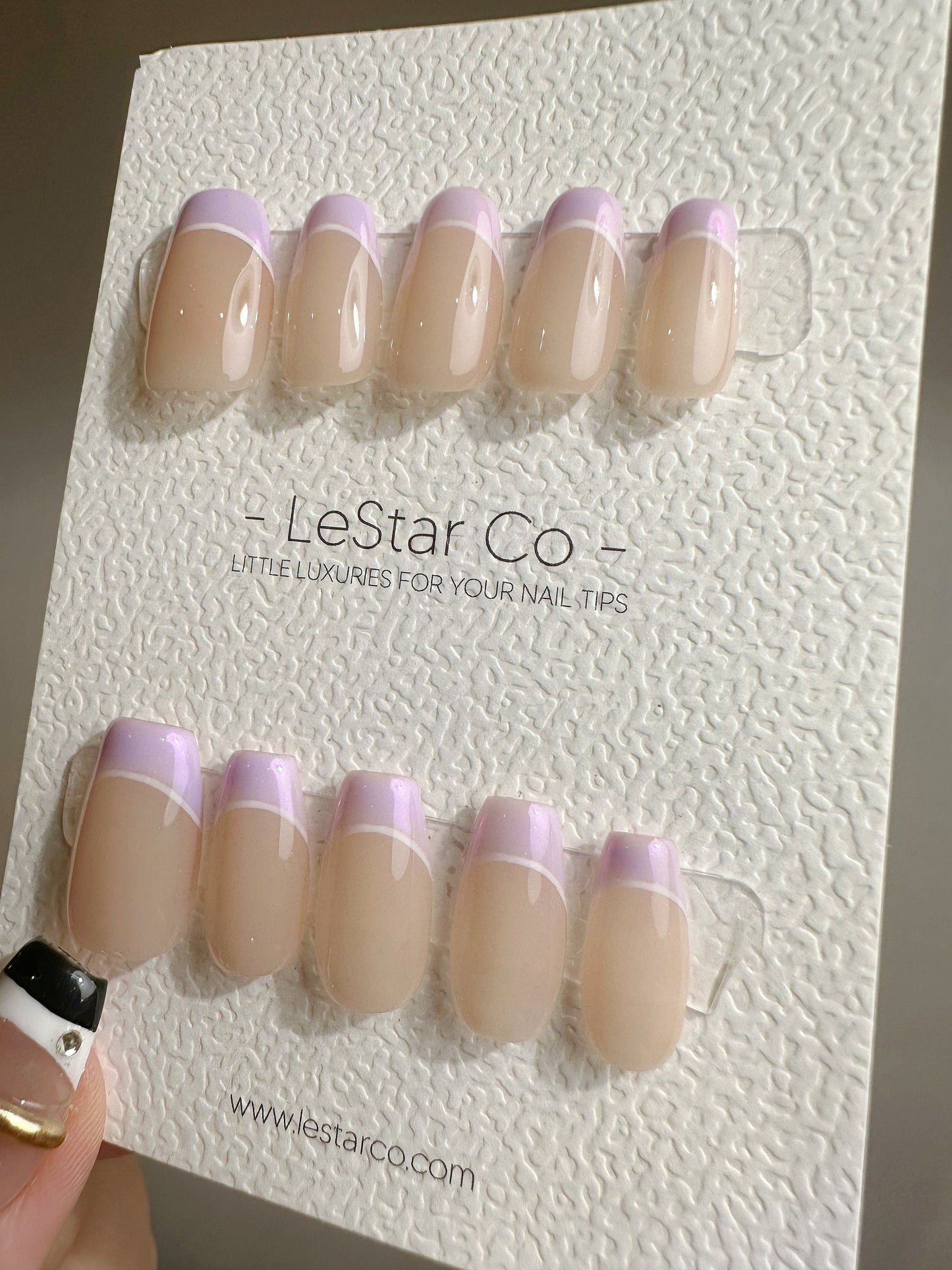 Reusable Lilydale lavender French Tip | Nails Premium Short Press on Nails Gel Manicure | Fake Nails | Handmade | Lestarco faux nails TS386