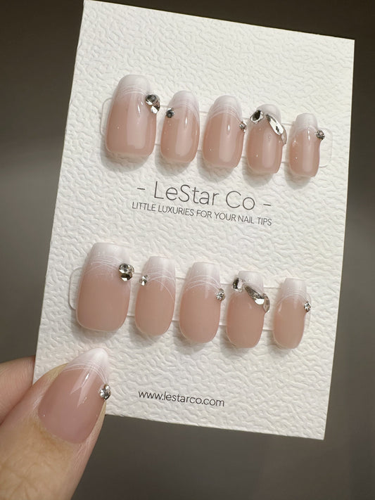 Reusable Good Baby White French Tip l Premium Press on Nails Gel Manicure | Fake Nails | Handmade | Lestarco faux nails TMR381