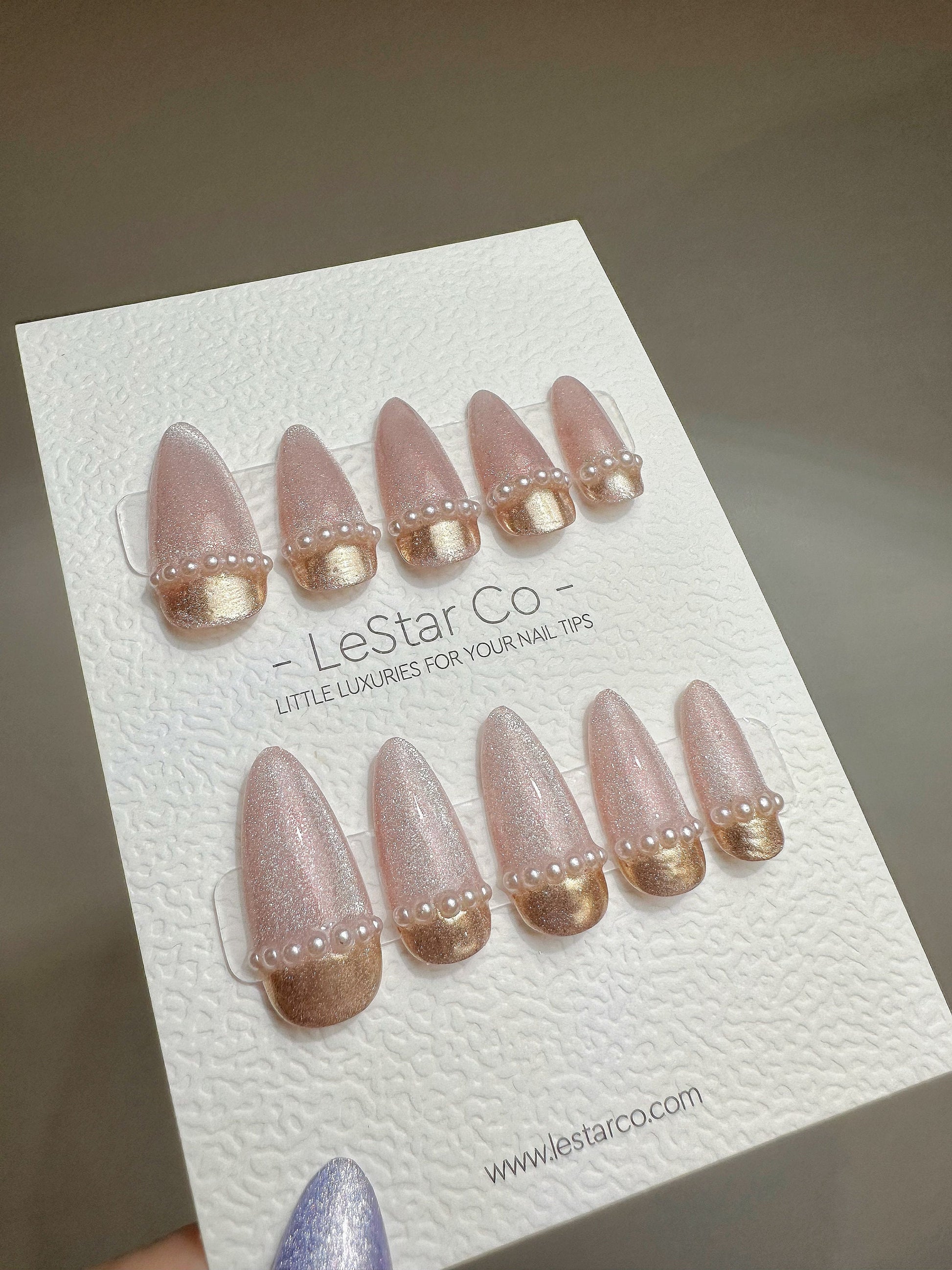 Reusable Love Piece Pink Cat Eye Gold Chrome | Premium Press on Nails Gel | Fake Nails | Cute Fun Colorful Gel Nail Artist faux nails 399zz