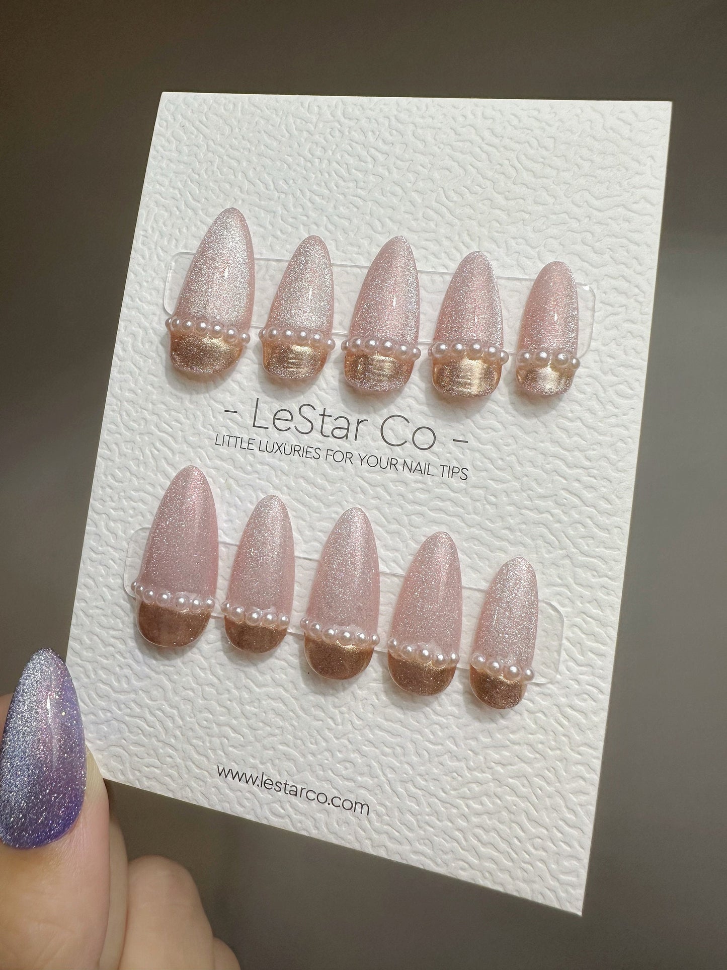 Reusable Love Piece Pink Cat Eye Gold Chrome | Premium Press on Nails Gel | Fake Nails | Cute Fun Colorful Gel Nail Artist faux nails 399zz