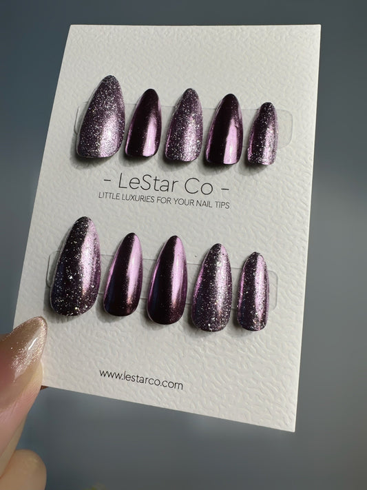 Reusable Purple Chrome | Nails Premium Press on Nails Gel Manicure | Fake Nails | Handmade | Lestarco faux nails KS402