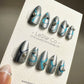 Reusable Replay Silver Chrome Blue Cat Eye | Premium Press on Nails Gel | Fake Nails | Cute Fun Colorful Gel Nail Artist faux nails QN414