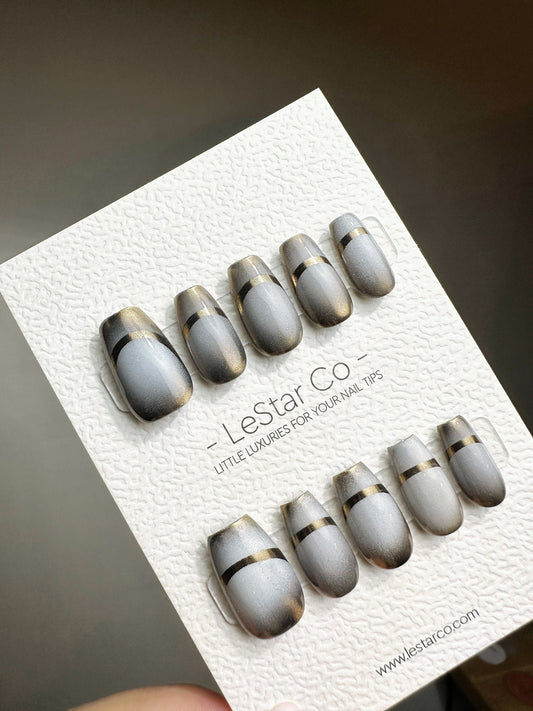 Reusable Eclipse Metallic Chrome Bronze | Premium Press on Nails Gel | Fake Nails | faux nails QN424