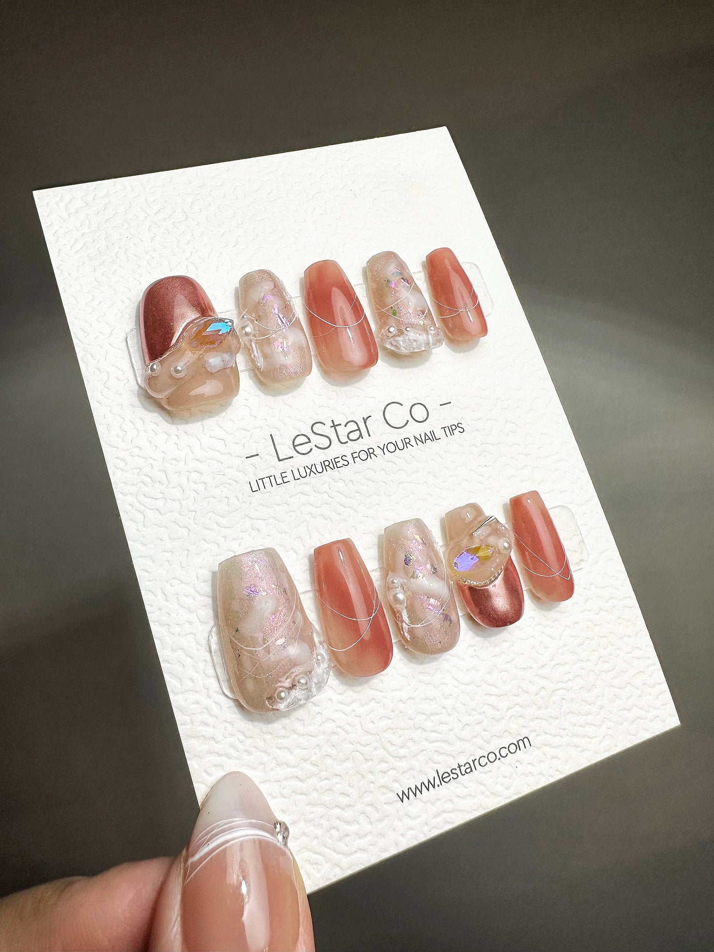 Reusable Pinkalicioous Rose Gold Aurora Pink Flare | Premium Press on Nails Gel Manicure | Fake Nails | Handmade | Artificial nails QN423