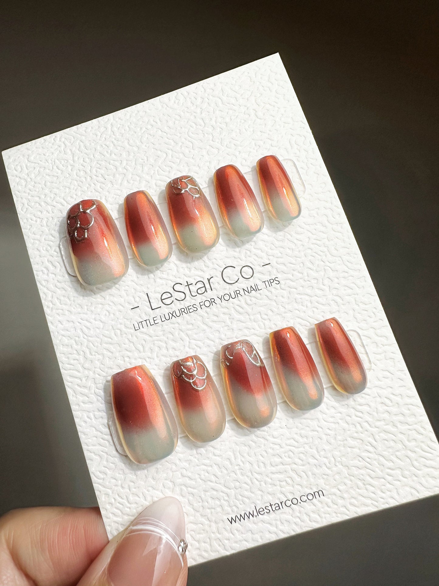 Reusable Orange Blossom Sunset Gradient | Premium Press on Nails Gel | Fake Nails | faux nails QN426