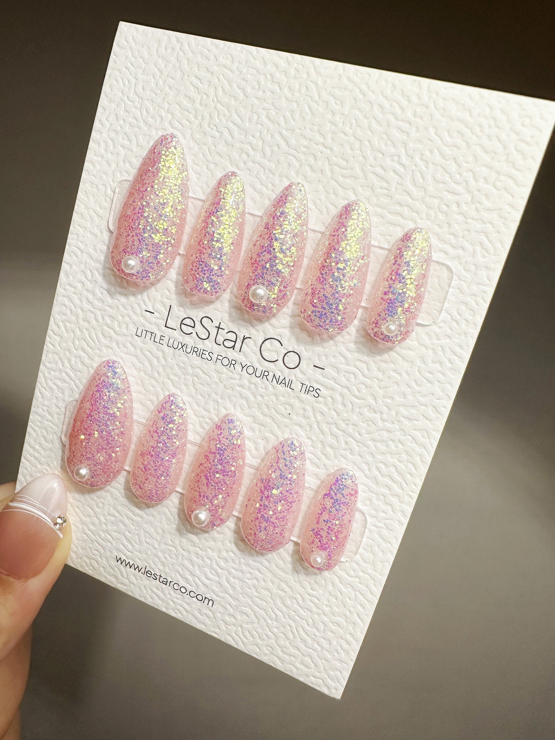 Reusable Cosmic Blush Reflective Pink | Nails Premium Press on Nails Gel Manicure | Fake Nails | Handmade | faux nails 432