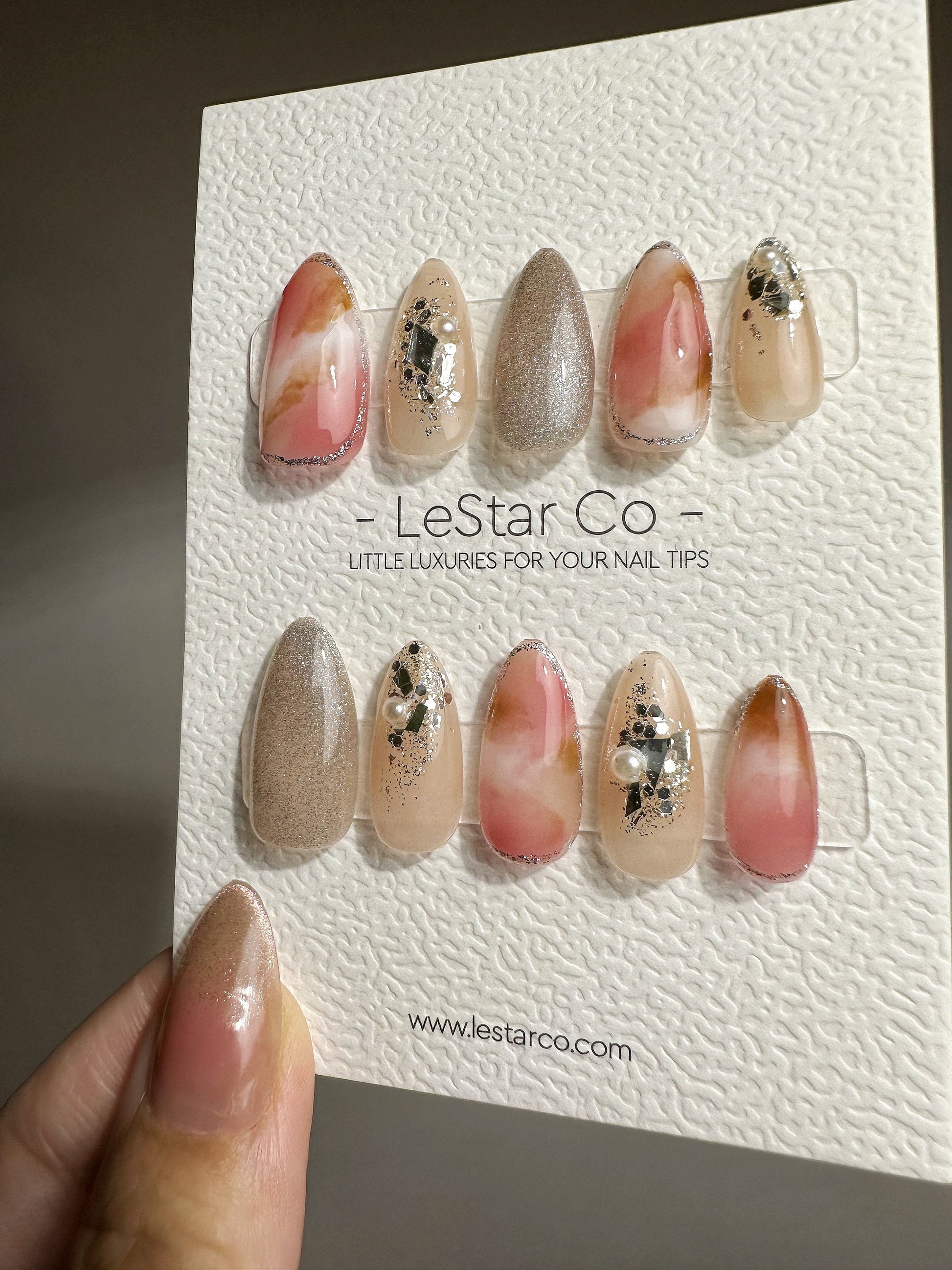 Reusable Rose Rocks Pink Ombre | Premium Press on Nails Gel | Fake Nails | Cute Fun Colorful Gel Nail Artist faux nails BB406