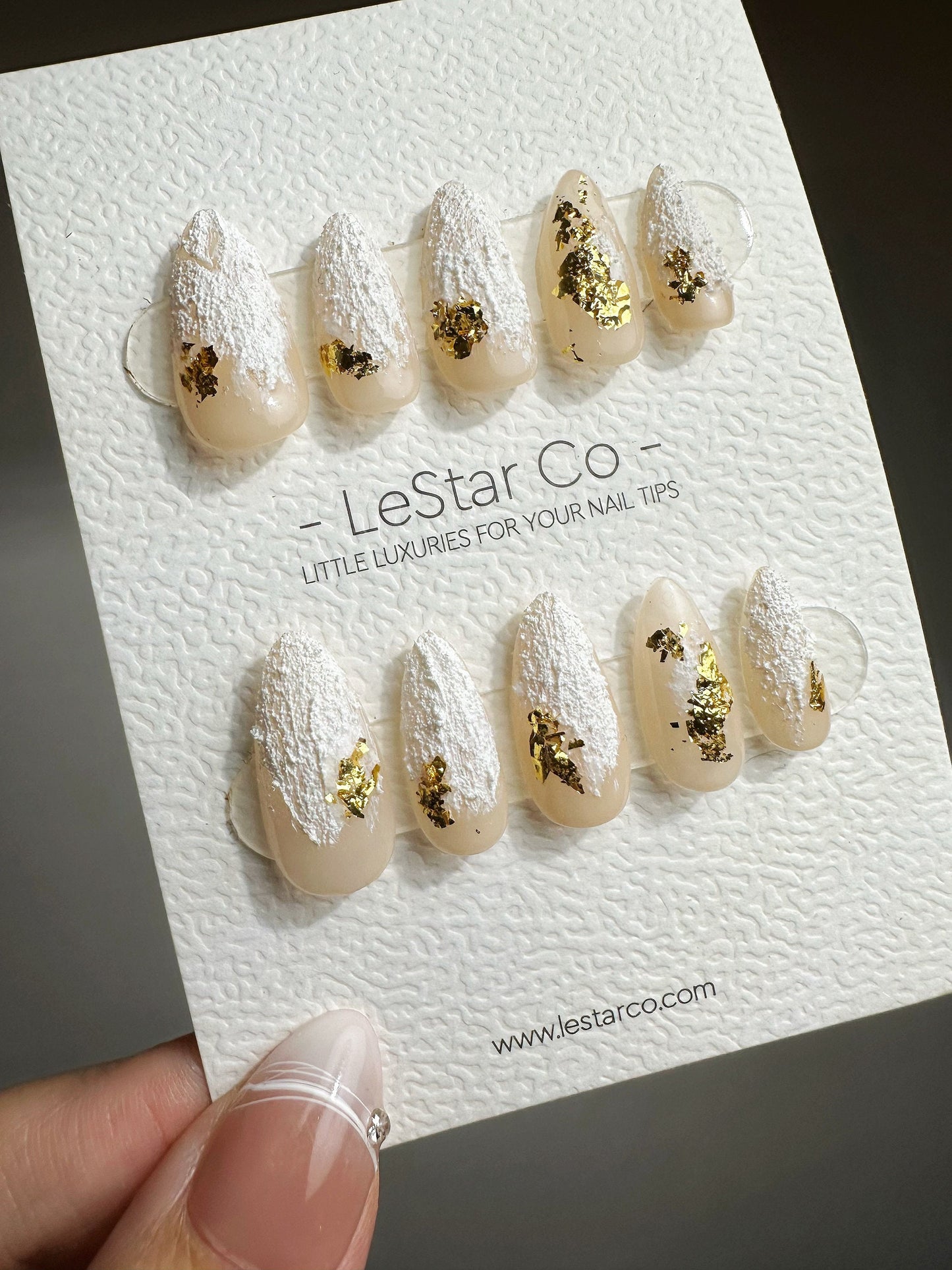 Reusable Golden Whisper | Premium Press on Nails Gel | Fake Nails | Cute Fun Colorful Gel Nail False faux Nails ML436