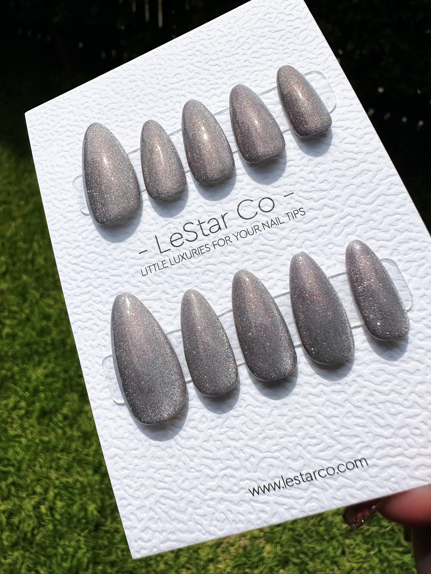 Reusable Galactic Mist Grey Cat Eye Effect | Nails Premium Press on Nails Gel Manicure | Fake Nails | Handmade | Lestarco faux nails 440zz