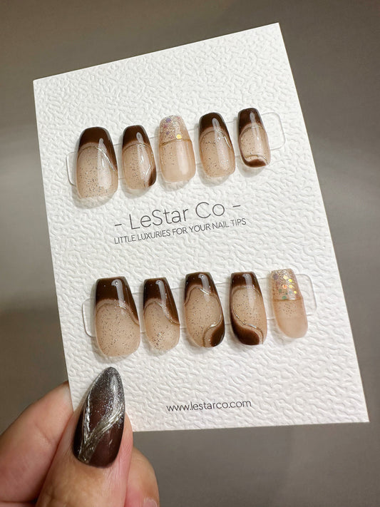 Reusable Morning Mocha | Premium Press on Nails Gel | Fake Nails | Cute Fun Colorful Gel Nail Artist faux nails ML292