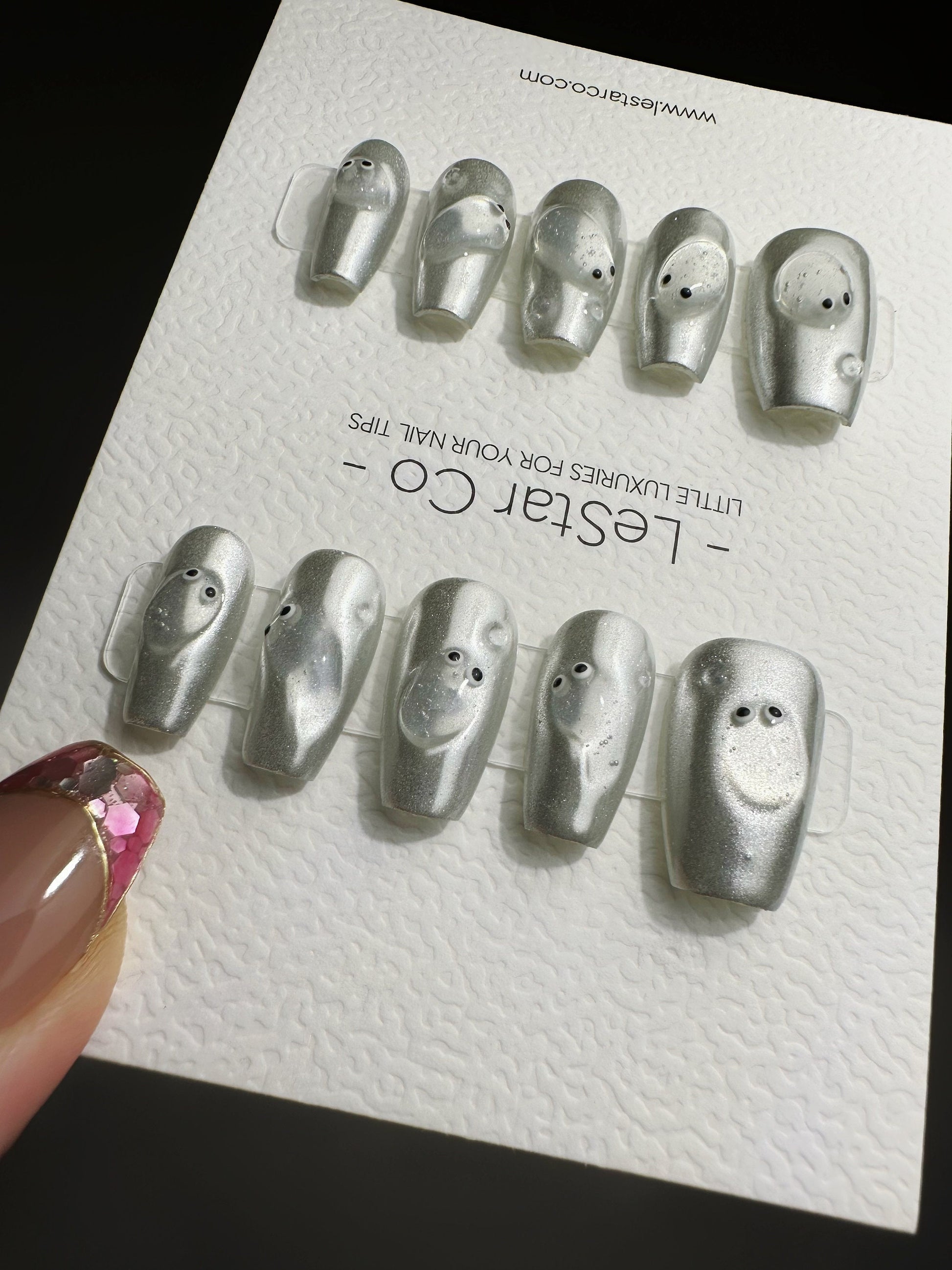 Reusable Ghost Spirits | Premium Press on Nails Gel | Fake Nails | Cute Fun Colorful Gel Nail Artist faux nails QN444