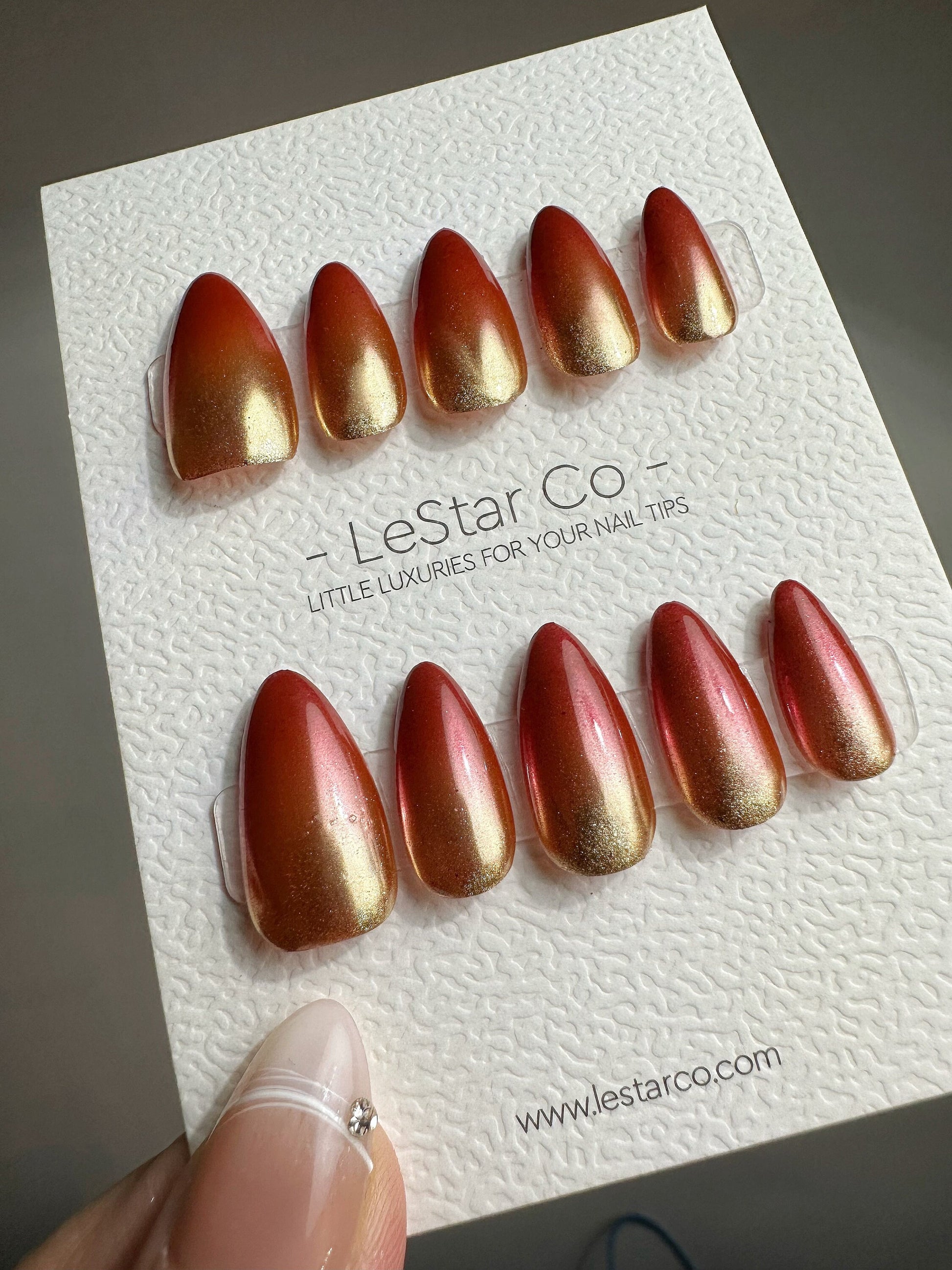 Brown Ombre Nails with Gold Accents