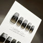 Reusable Walk Away Black Cat Eye French Tip | Premium Press on Nails Gel | Fake Nails | Cute Fun Colorful Gel Nail Artist faux nails TMR420