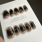 Reusable Shadow Dance Black Brown Ombre Sliver Studs Purple Aurora | Premium Press on Nails Gel | Fake Nails | faux nails QN425