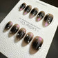 Reusable Shadow Dance Black Brown Ombre Sliver Studs Purple Aurora | Premium Press on Nails Gel | Fake Nails | faux nails QN425