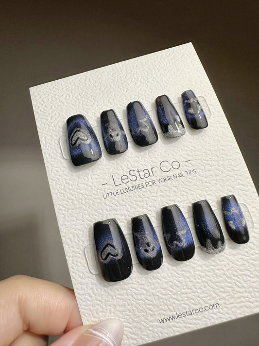 Reusable Ghostly Galaxy Cat Eye Effect | Nails Premium Press on Nails Gel Manicure | Fake Nails | Handmade | faux nails TS431