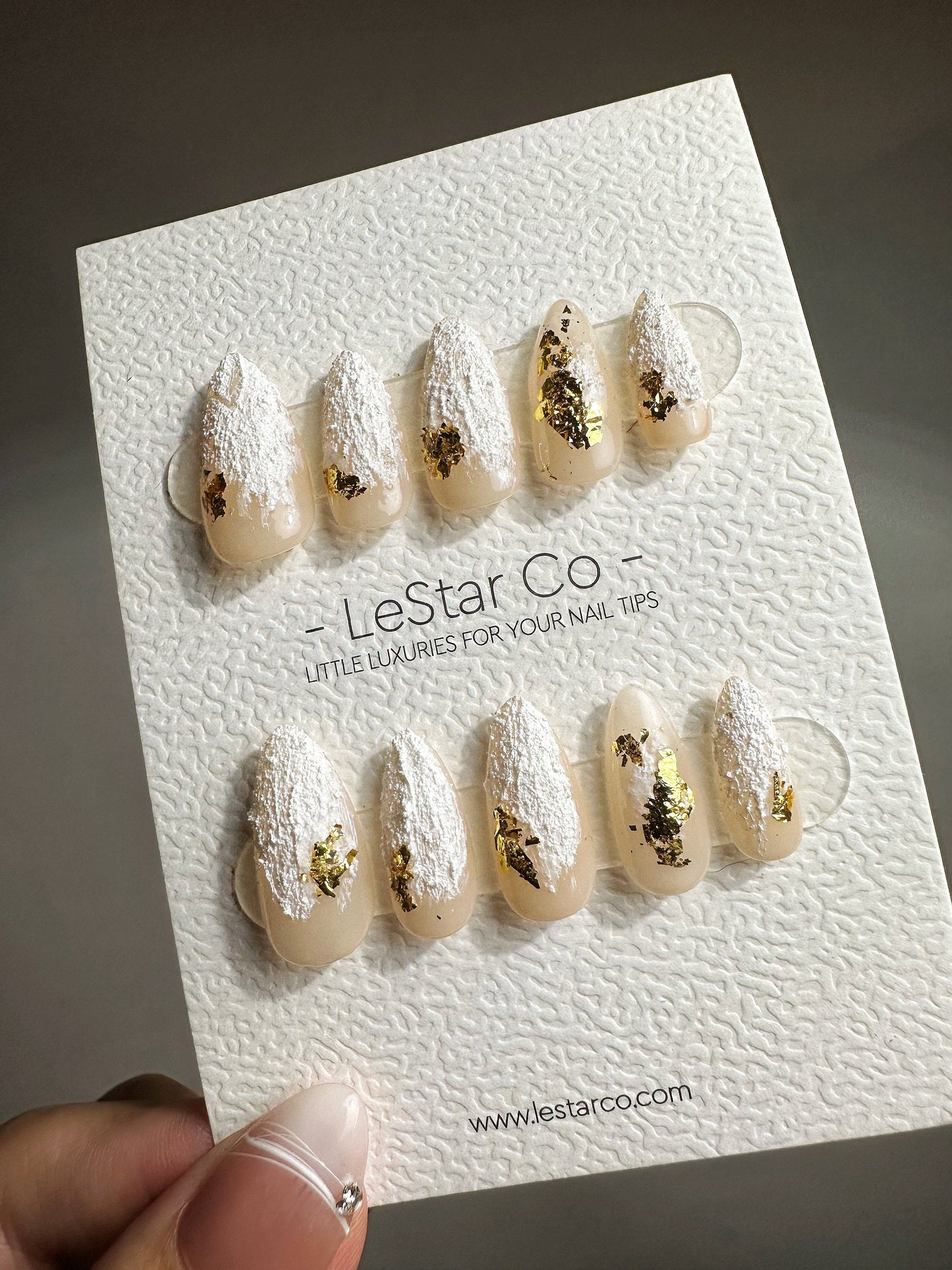 Reusable Golden Whisper | Premium Press on Nails Gel | Fake Nails | Cute Fun Colorful Gel Nail False faux Nails ML436